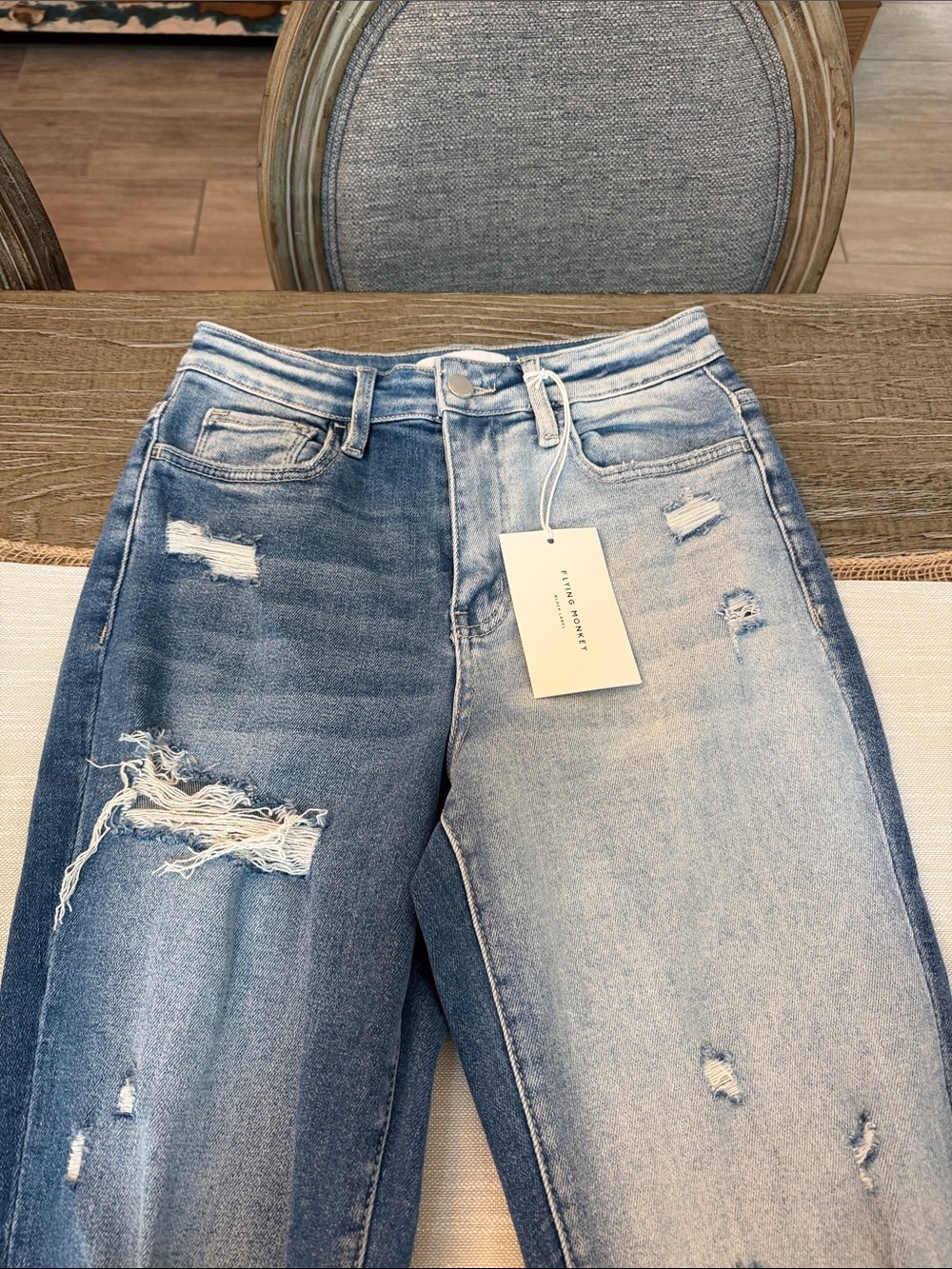 Flying Monkey Two-Tone Light Blue High Rise Distressed Jeans - Picture 9 of 11